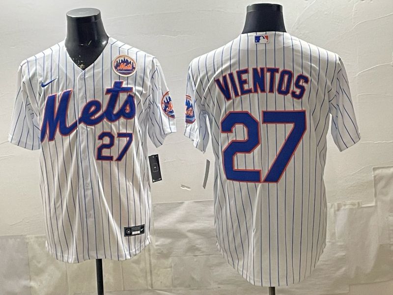 2026 Men Nike New York Mets #27 Vientos White Stripe Game MLB Jersey 008